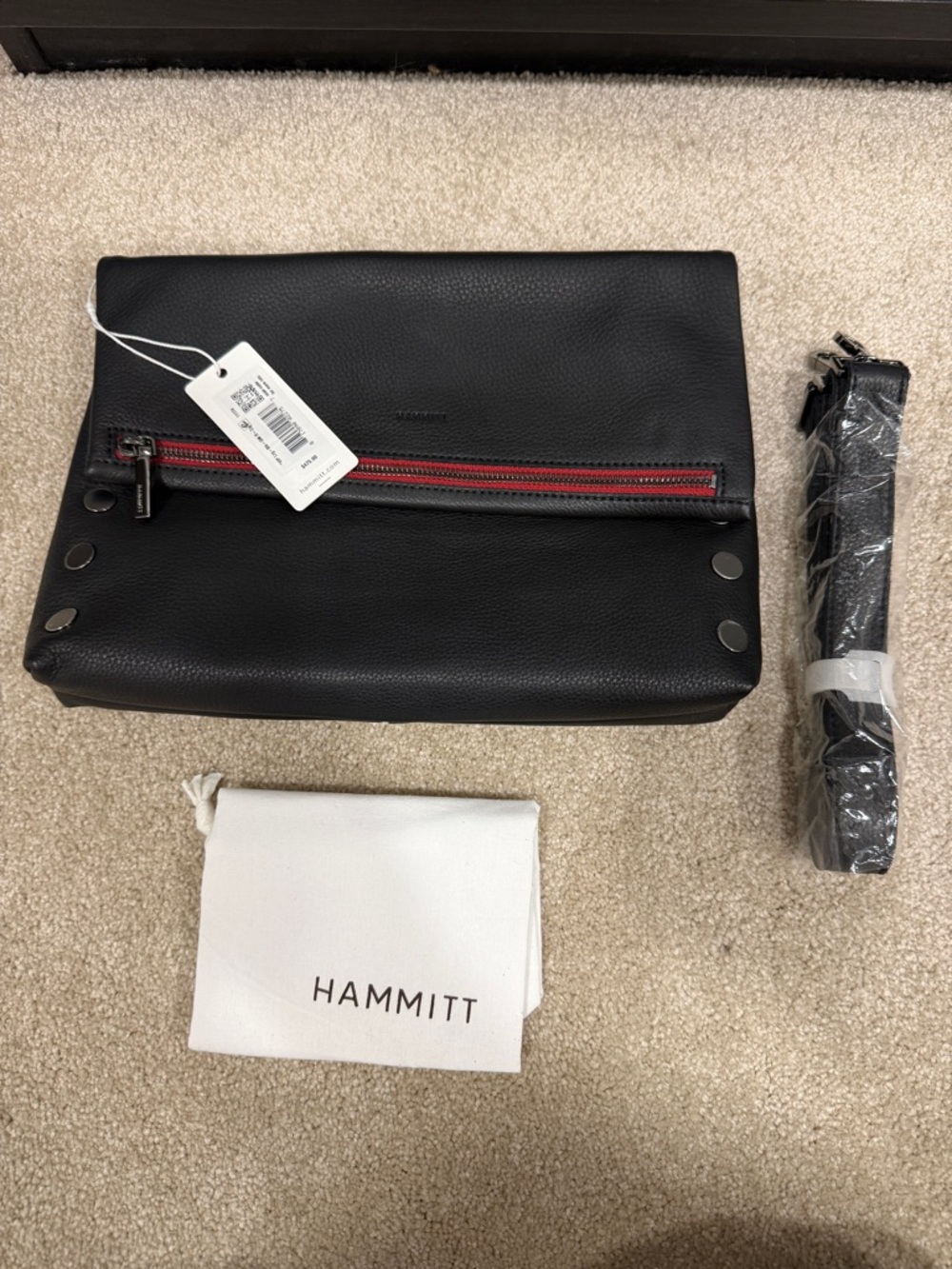 NWT Hammitt VIP Large Black Gunmetal  with Red zipper - Picture 2 of 7